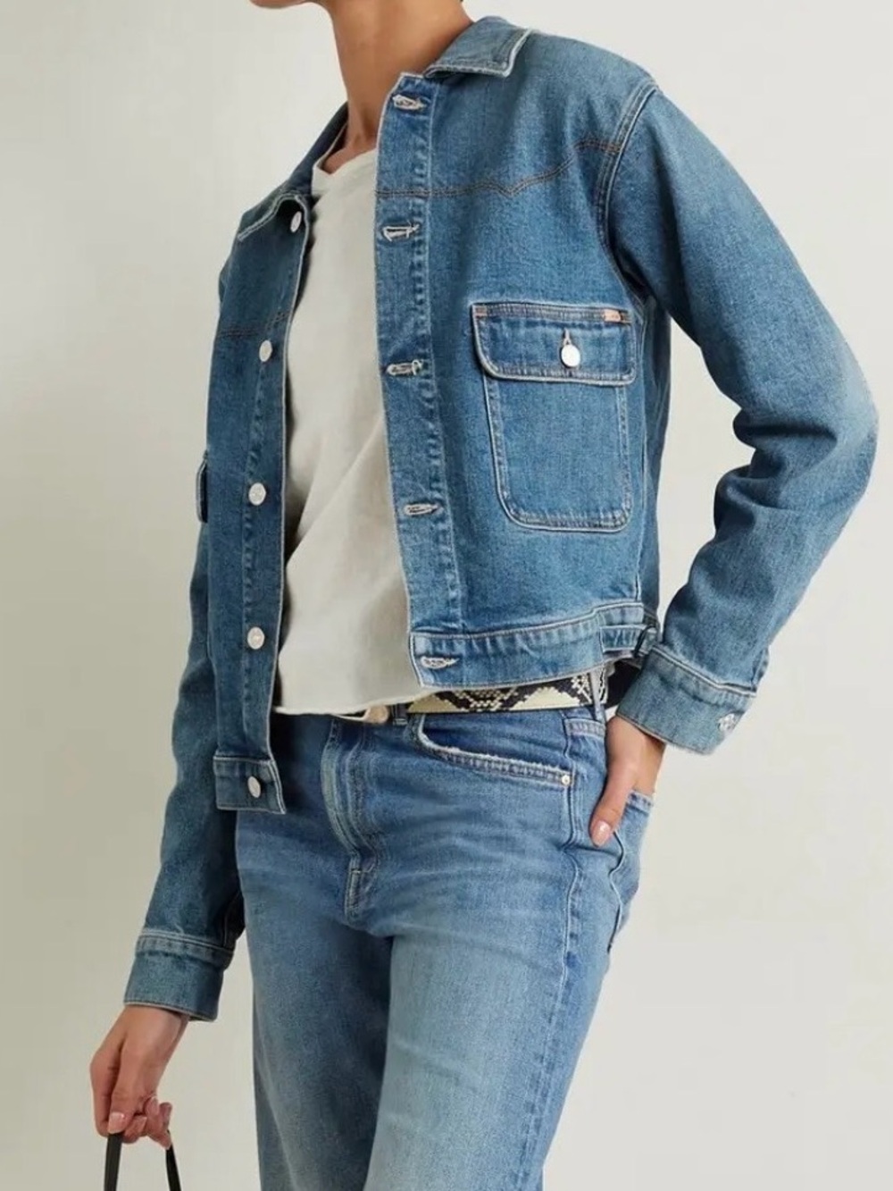 MOTHER Rootin Tootin Denim Jacket in Horsin Around Trucker Jean Jacket Large - Picture 2 of 16